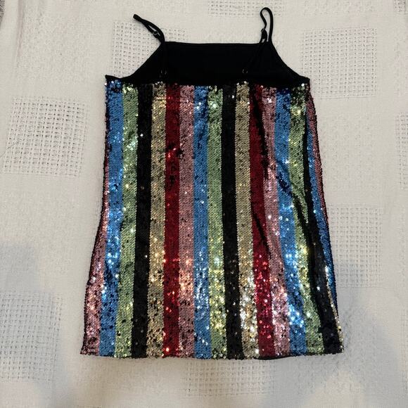 medium sequin multicolor striped mini dress metallic D4 2921 - Picture 9 of 11